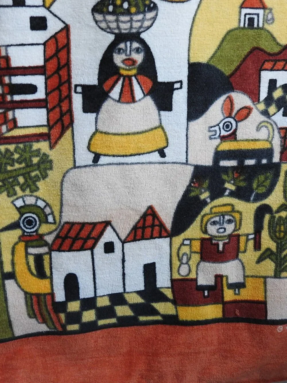 1970s Hilasal La Palma El Salvador Folk Art Beach Towel 35x68